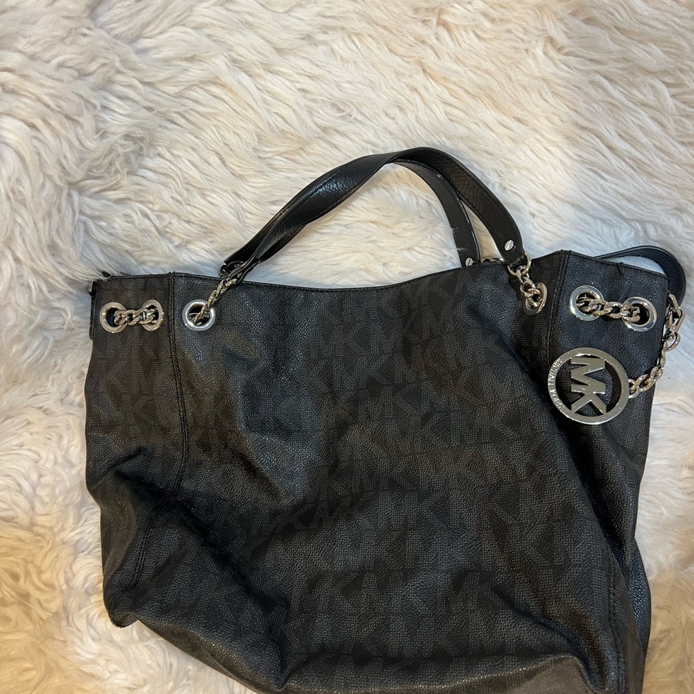 Michael Kors Black Tote Bag with Silver Accents
